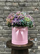 Цветочная композиция из Гипсофила и Розы в шляпной коробке в Верхнем Мамоне