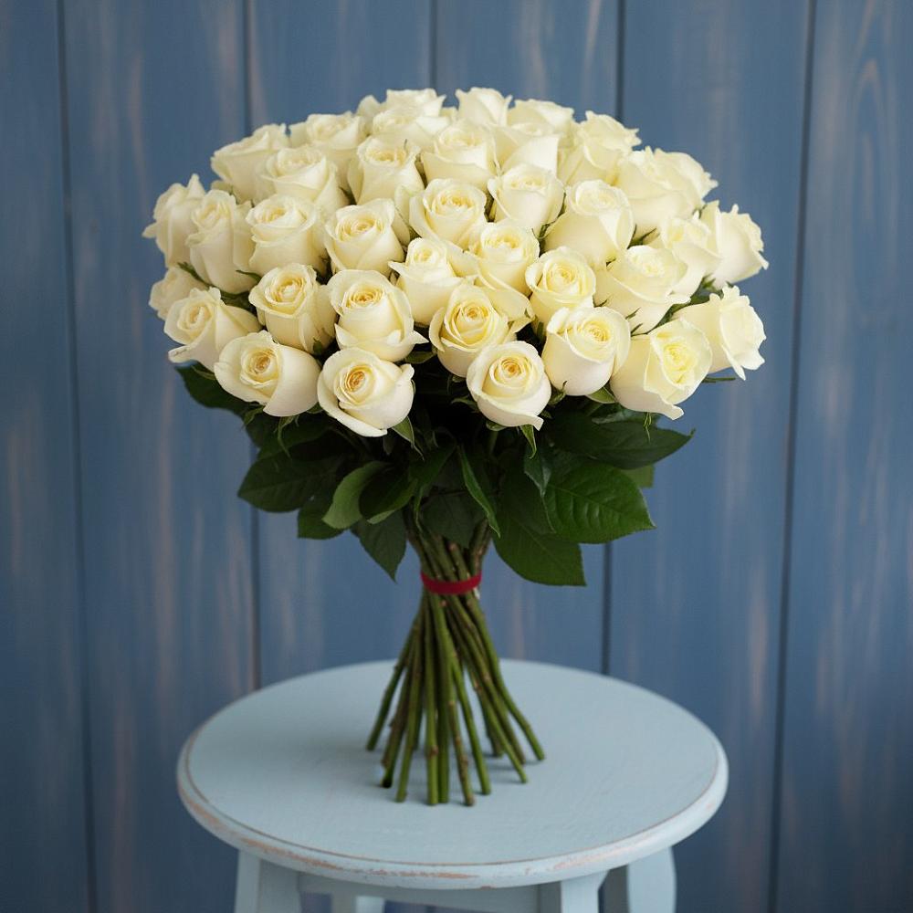 Букет 51 Белая роза Эдлесс Лав в Верхнем Мамоне