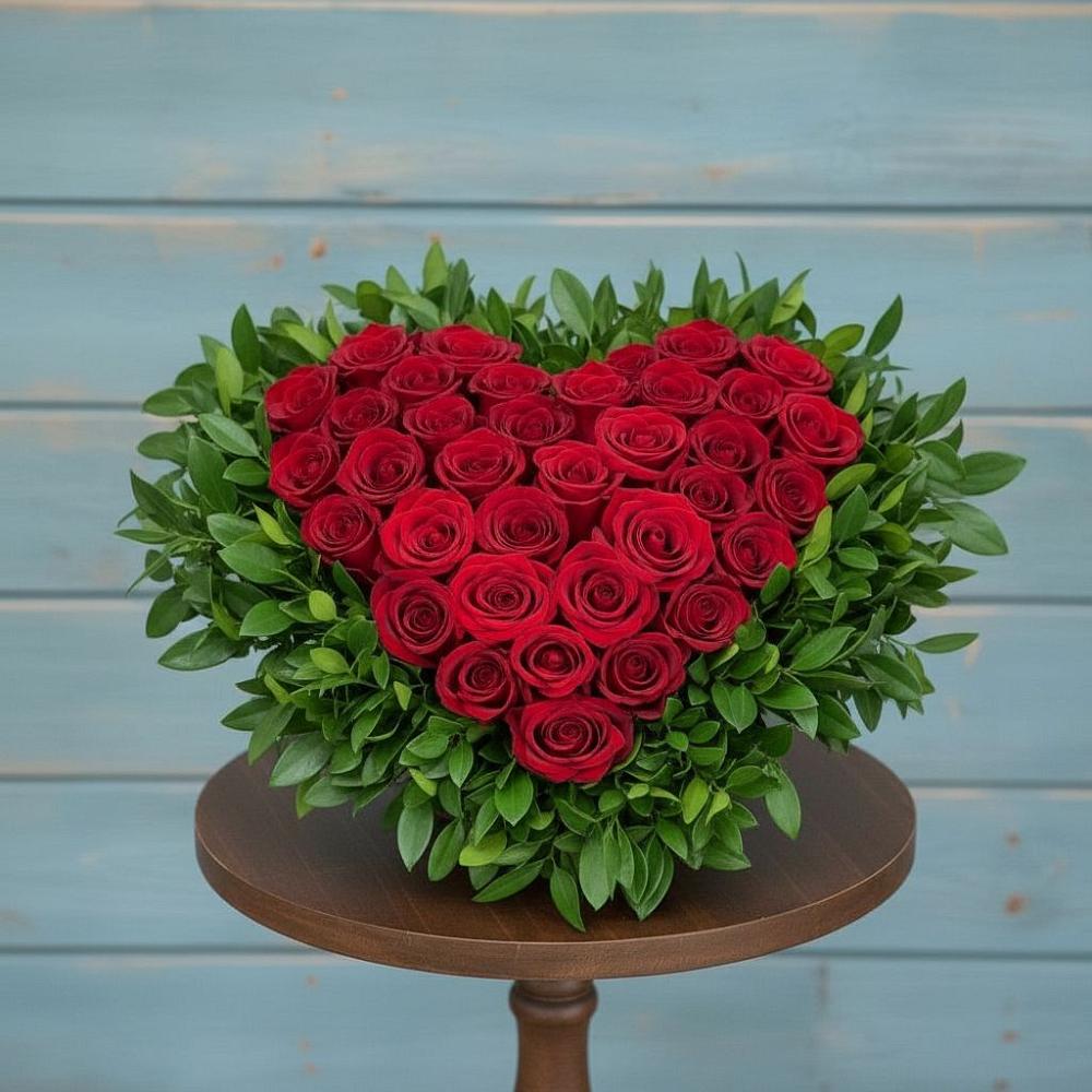 Цветочная композиция из Розы в виде сердца в Верхнем Мамоне