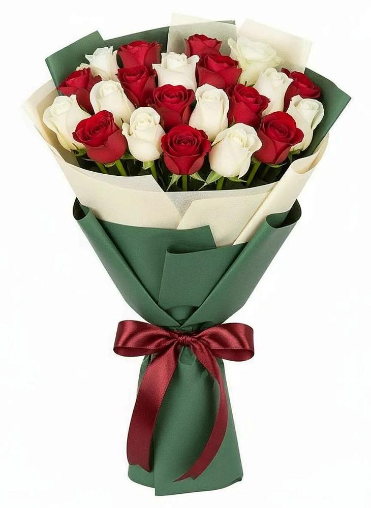 Букет Микс из красных и белых роз в Верхнем Мамоне