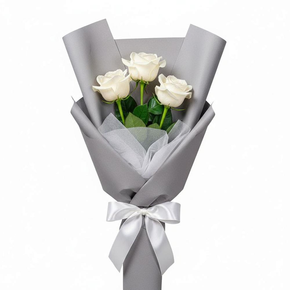 Букет 3 белые розы в Верхнем Мамоне