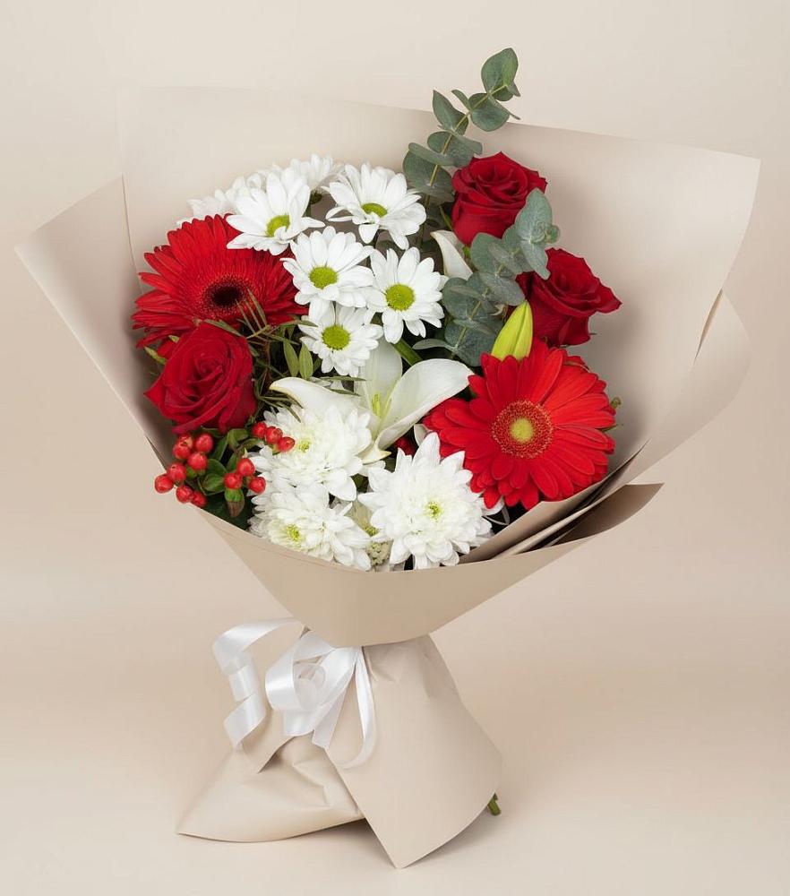Букет цветов из: Розы, Хризантемы, Герберы и Лилии в Верхнем Мамоне