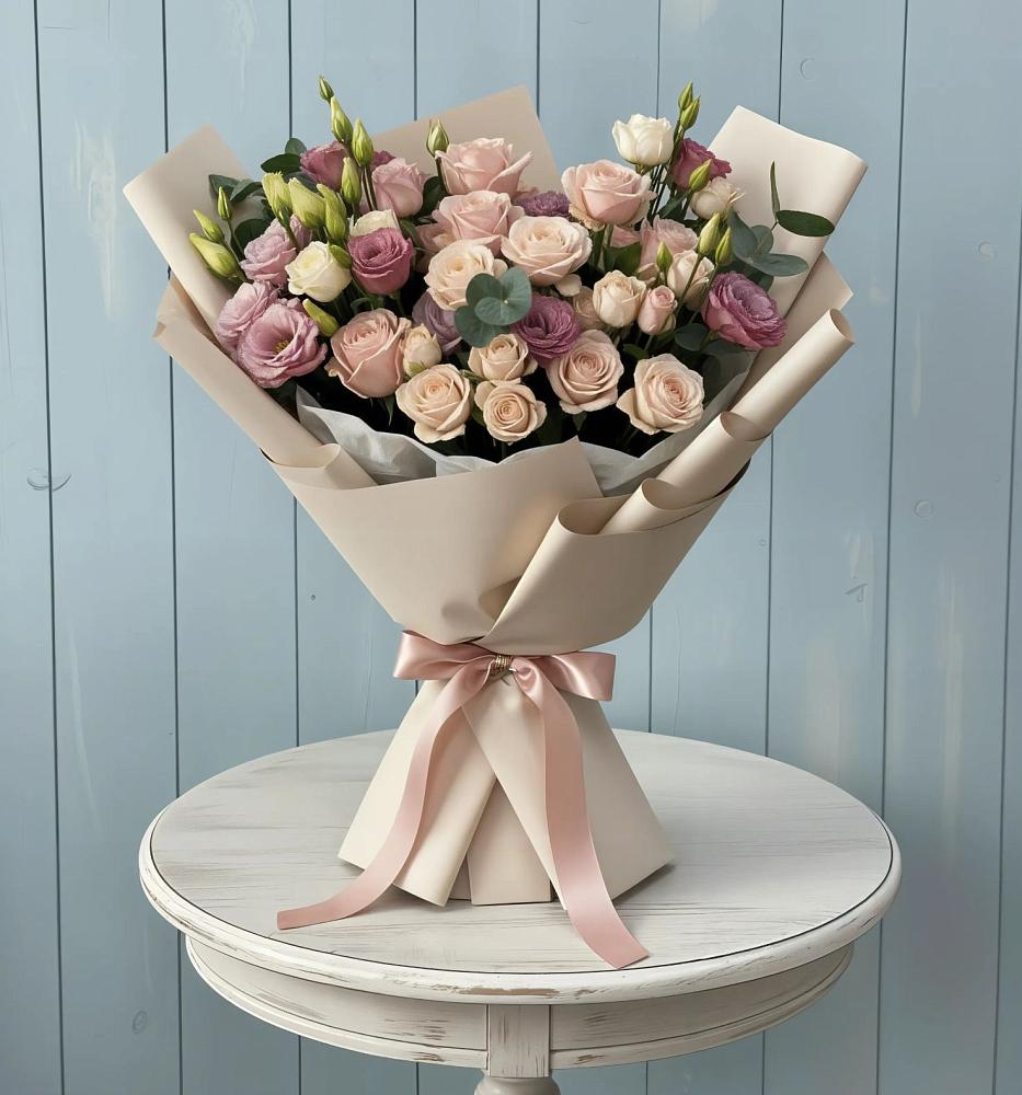 Букет цветов из: Розы и Лизиантусы в Верхнем Мамоне