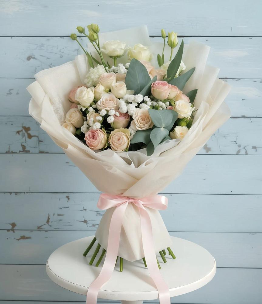 Букет цветов из: Розы и Лизиантусы в Верхнем Мамоне