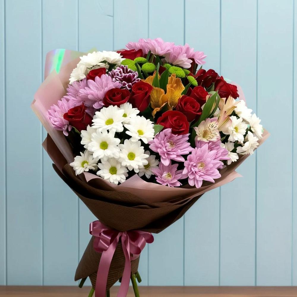 Букет цветов из: Розы, Хризантемы и Альстромерии в Верхнем Мамоне