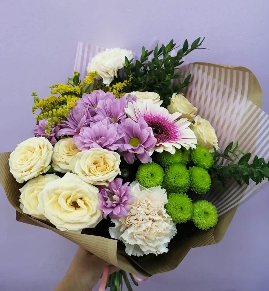 Букет цветов из: Хризантемы, Розы, Гвоздики и Герберы в Верхнем Мамоне